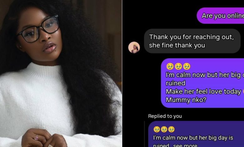 Lady shares chat with Ilebaye’s alleged elder sister Blessing amid viral clash with dad
